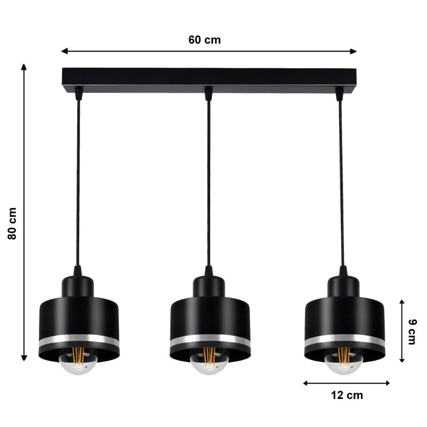 Lampadario a sospensione con filo BODO SILVER 3xE27/60W/230V
