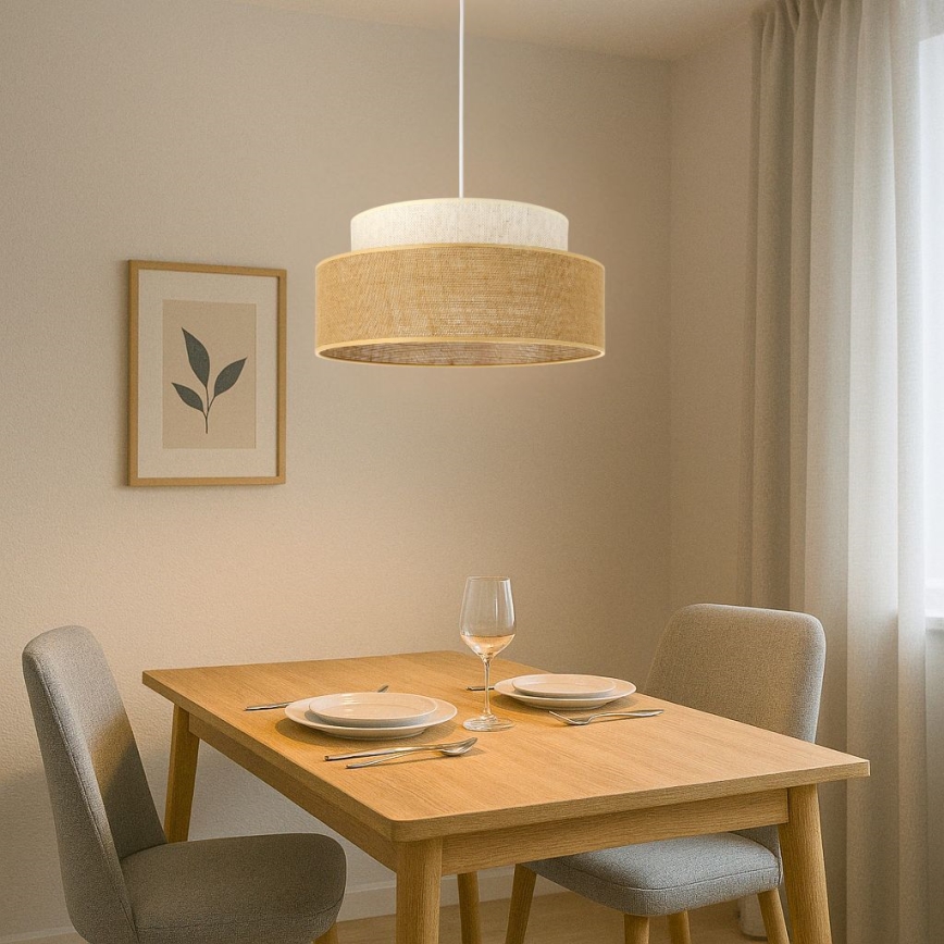 Lampadario a sospensione con filo BOHO 1xE27/60W/230V bianco/beige