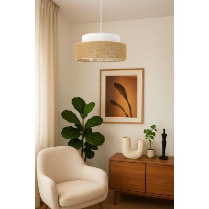 Lampadario a sospensione con filo BOHO 1xE27/60W/230V diametro 40 cm bianco/beige