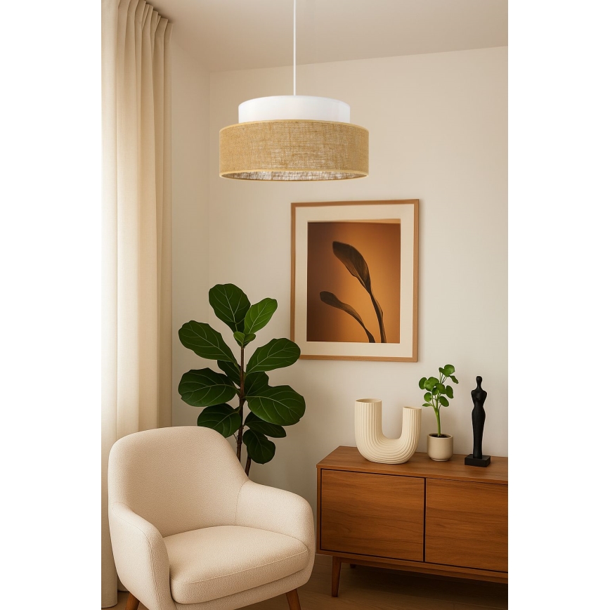 Lampadario a sospensione con filo BOHO 1xE27/60W/230V diametro 40 cm bianco/beige