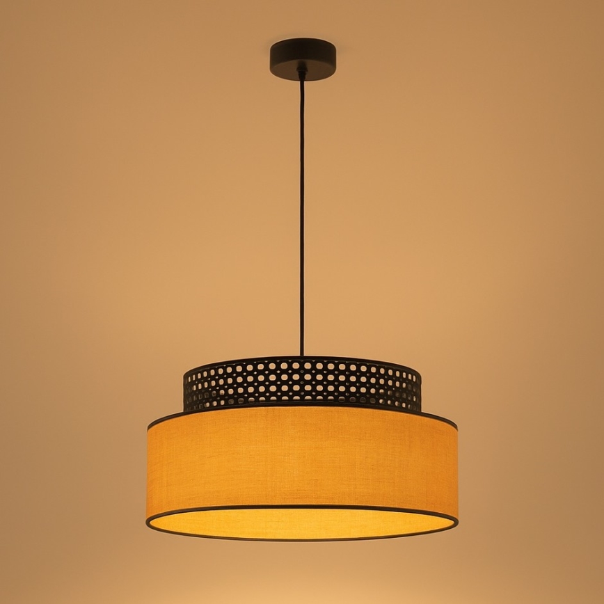 Lampadario a sospensione con filo BOHO 1xE27/60W/230V diametro 40 cm nero/rattan
