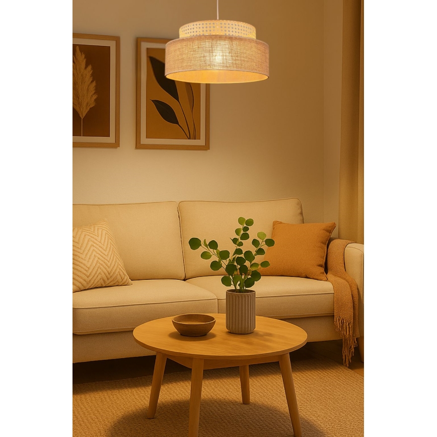 Lampadario a sospensione con filo BOHO 1xE27/60W/230V diametro 40 cm rattan