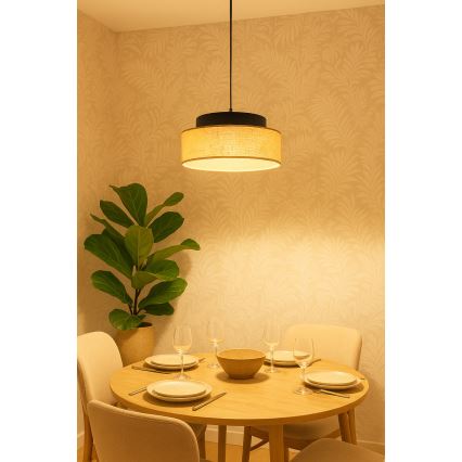 Lampadario a sospensione con filo BOHO 1xE27/60W/230V nero/beige