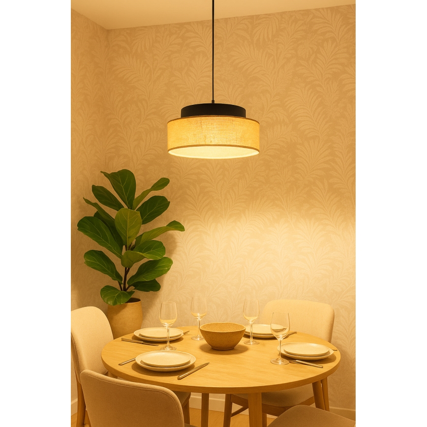 Lampadario a sospensione con filo BOHO 1xE27/60W/230V nero/beige