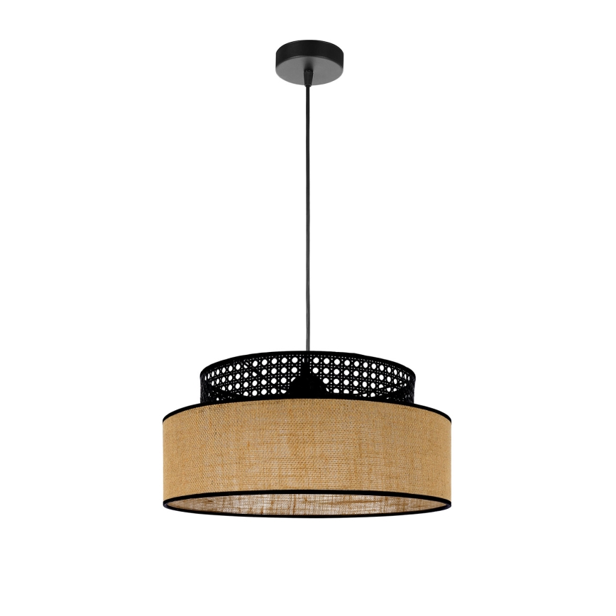 Lampadario a sospensione con filo BOHO 1xE27/60W/230V nero/rattan