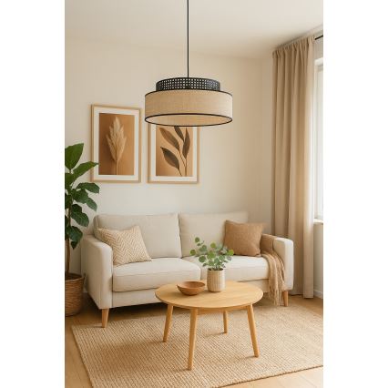 Lampadario a sospensione con filo BOHO 1xE27/60W/230V nero/rattan