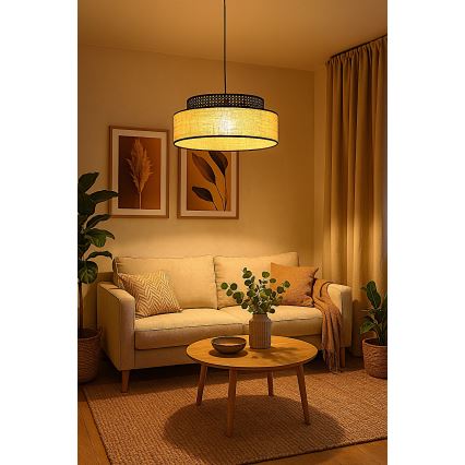 Lampadario a sospensione con filo BOHO 1xE27/60W/230V nero/rattan