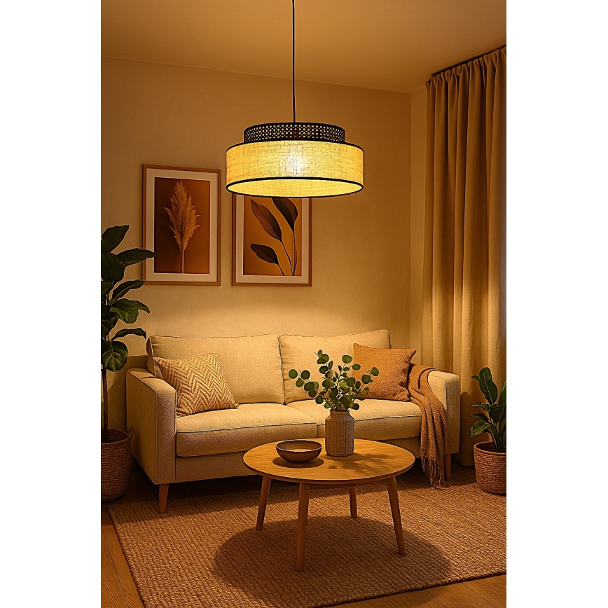Lampadario a sospensione con filo BOHO 1xE27/60W/230V nero/rattan