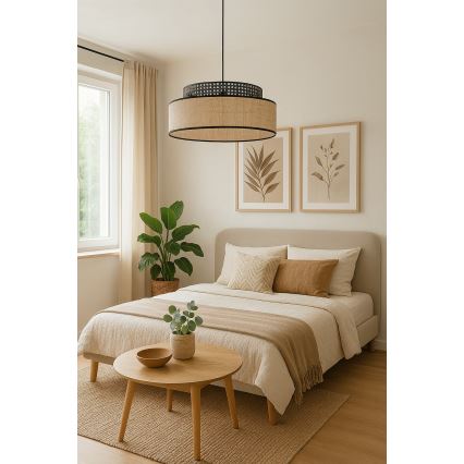 Lampadario a sospensione con filo BOHO 1xE27/60W/230V nero/rattan
