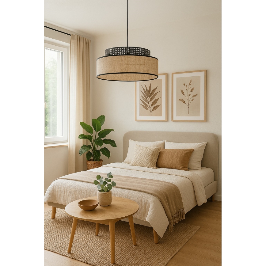 Lampadario a sospensione con filo BOHO 1xE27/60W/230V nero/rattan