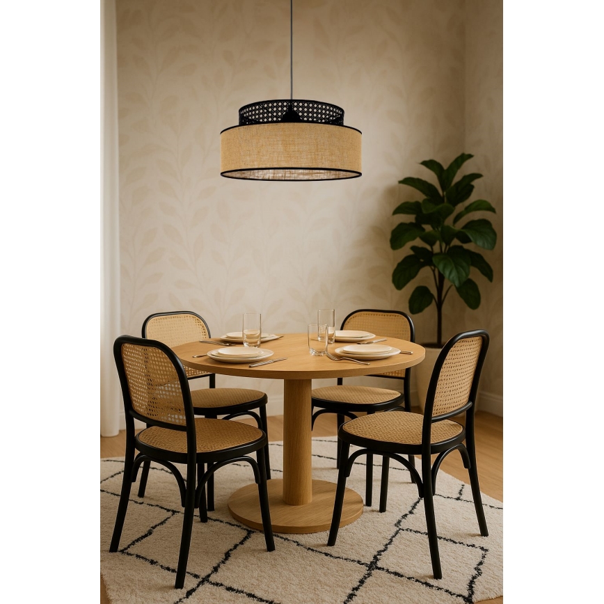 Lampadario a sospensione con filo BOHO 1xE27/60W/230V nero/rattan