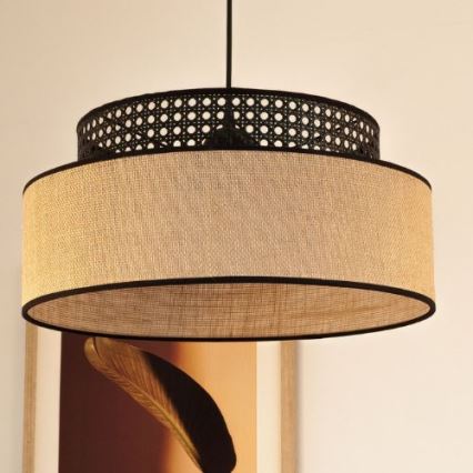 Lampadario a sospensione con filo BOHO 1xE27/60W/230V nero/rattan