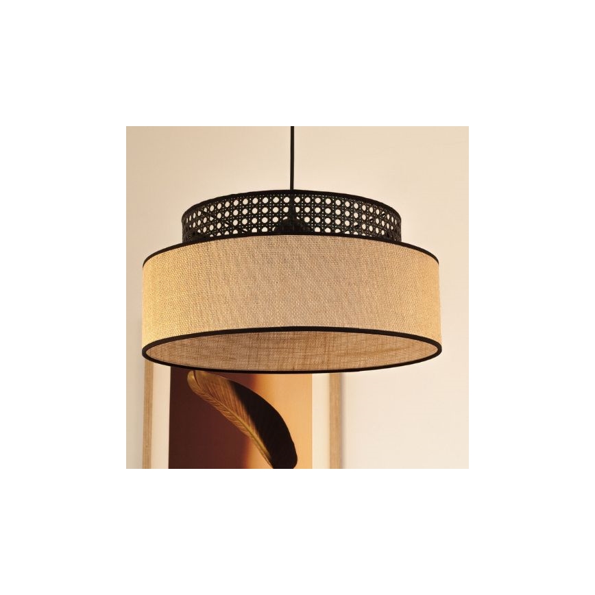 Lampadario a sospensione con filo BOHO 1xE27/60W/230V nero/rattan