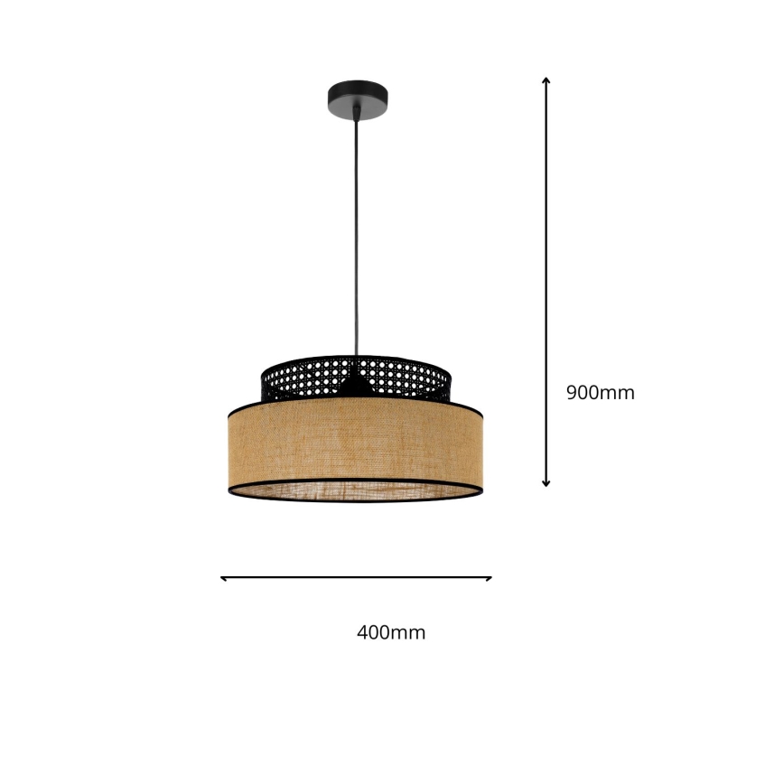 Lampadario a sospensione con filo BOHO 1xE27/60W/230V nero/rattan