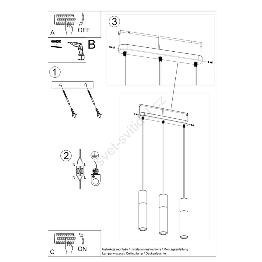 Lampadario a sospensione con filo BORGIO 3xGU10/40W/230V