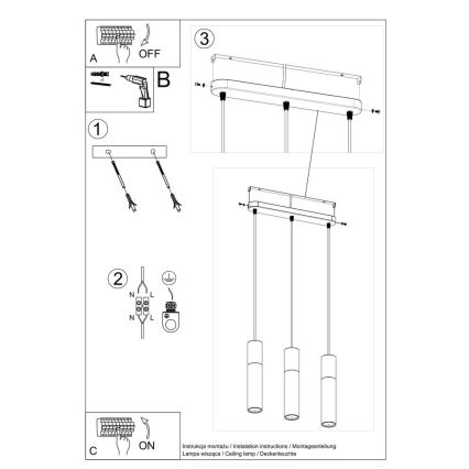 Lampadario a sospensione con filo BORGIO 3xGU10/40W/230V