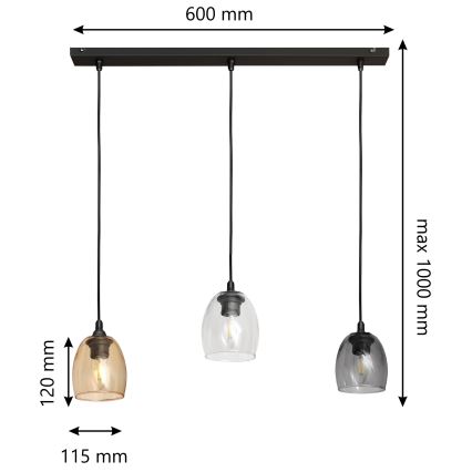 Lampadario a sospensione con filo BRILLANT 3xE27/15W/230V beige/limpido/grigio
