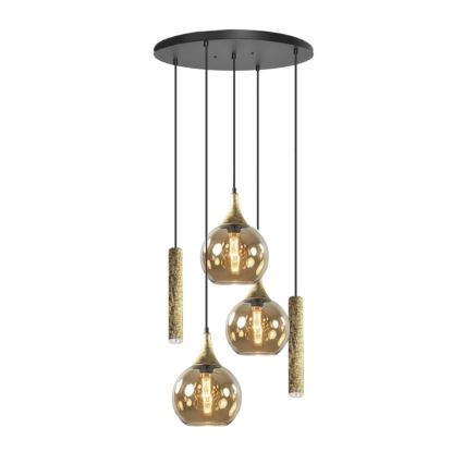 Lampadario a sospensione con filo CALYPSO 2xGU10/60W/230V + 3xE27/60W nero/oro