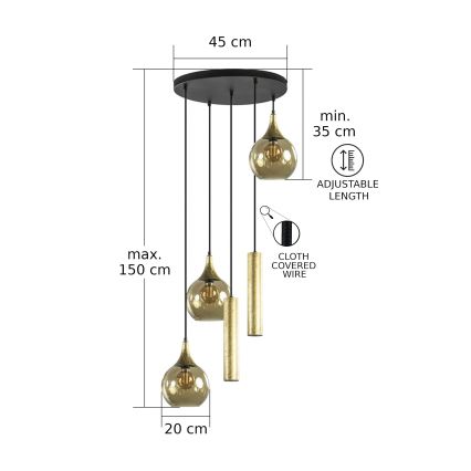 Lampadario a sospensione con filo CALYPSO 2xGU10/60W/230V + 3xE27/60W nero/oro