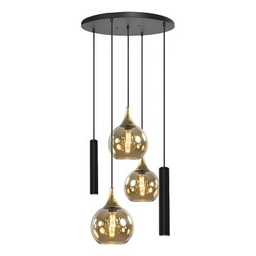 Lampadario a sospensione con filo CALYPSO 2xGU10/60W/230V + 3xE27/60W nero/oro