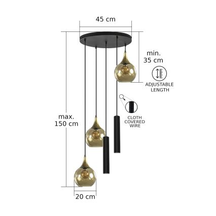 Lampadario a sospensione con filo CALYPSO 2xGU10/60W/230V + 3xE27/60W nero/oro
