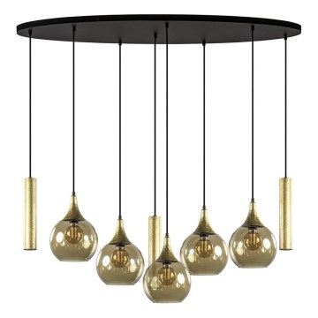 Lampadario a sospensione con filo CALYPSO 3xGU10/60W/230V + 5xE27/60W nero/oro