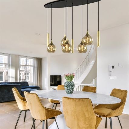 Lampadario a sospensione con filo CALYPSO 3xGU10/60W/230V + 5xE27/60W nero/oro
