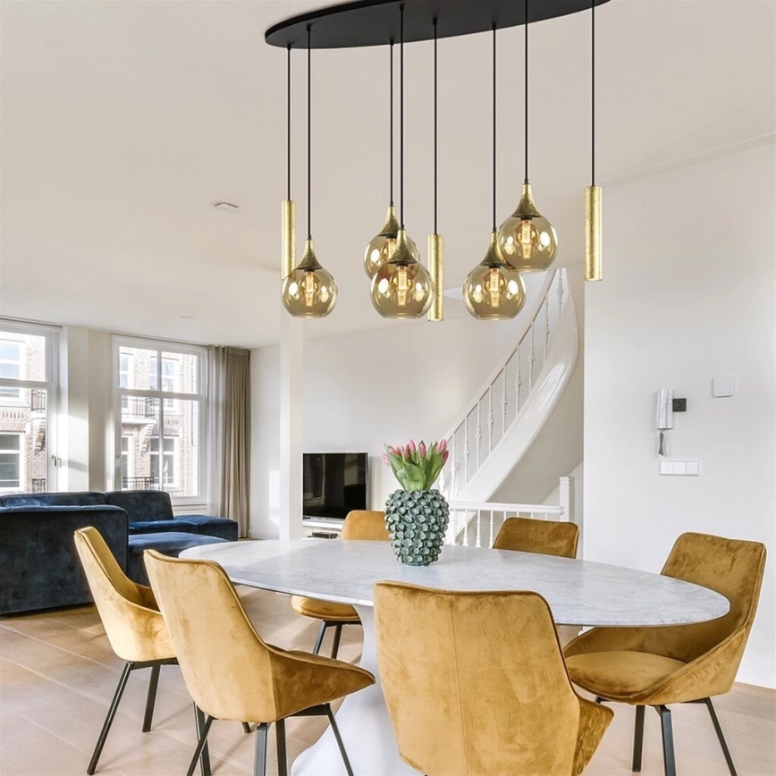 Lampadario a sospensione con filo CALYPSO 3xGU10/60W/230V + 5xE27/60W nero/oro
