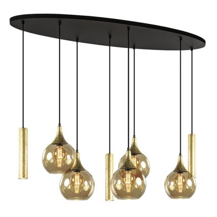 Lampadario a sospensione con filo CALYPSO 3xGU10/60W/230V + 5xE27/60W nero/oro