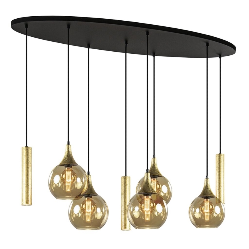 Lampadario a sospensione con filo CALYPSO 3xGU10/60W/230V + 5xE27/60W nero/oro