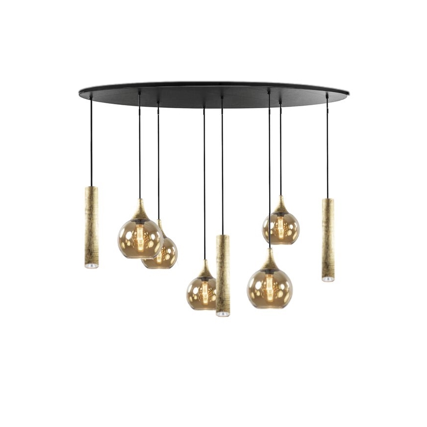 Lampadario a sospensione con filo CALYPSO 3xGU10/60W/230V + 5xE27/60W nero/oro