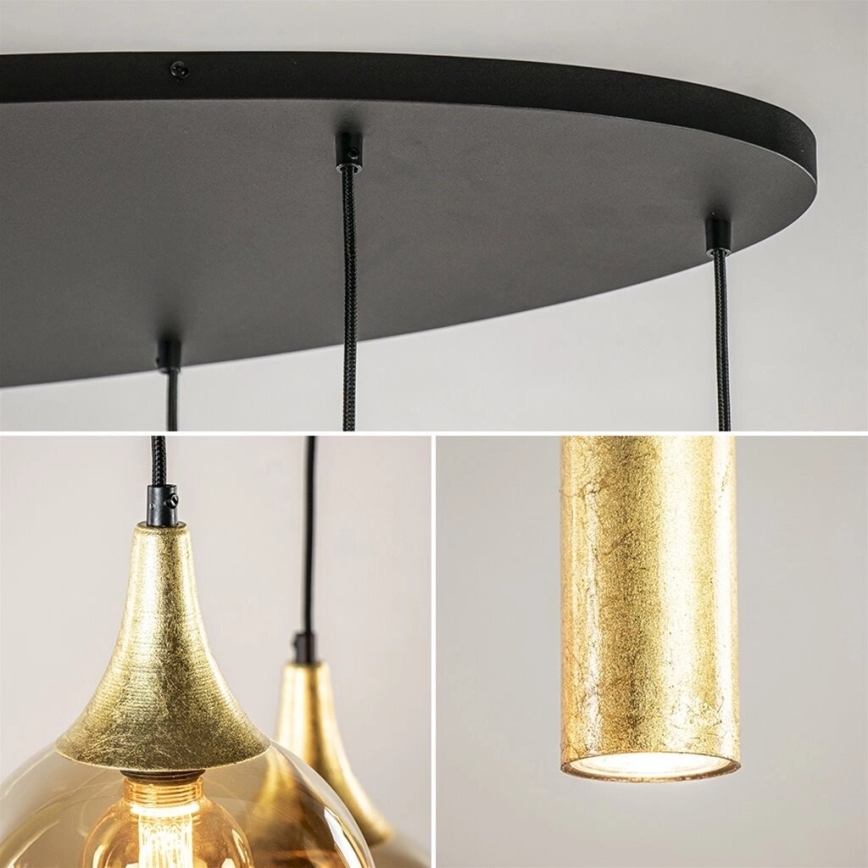 Lampadario a sospensione con filo CALYPSO 3xGU10/60W/230V + 5xE27/60W nero/oro