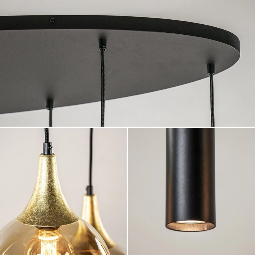 Lampadario a sospensione con filo CALYPSO 3xGU10/60W/230V + 5xE27/60W nero/oro