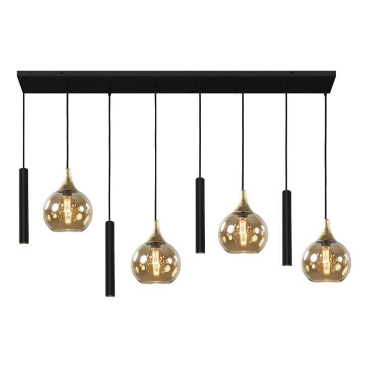 Lampadario a sospensione con filo CALYPSO 4xGU10/60W/230V + 4xE27/60W nero/oro