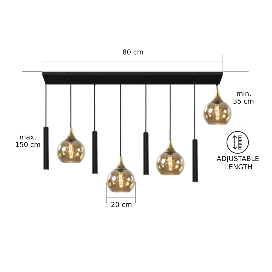 Lampadario a sospensione con filo CALYPSO 4xGU10/60W/230V + 4xE27/60W nero/oro
