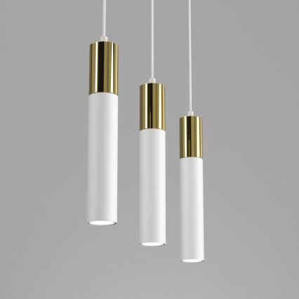 Lampadario a sospensione con filo CASSA 3xGU10/8W/230V bianco/oro