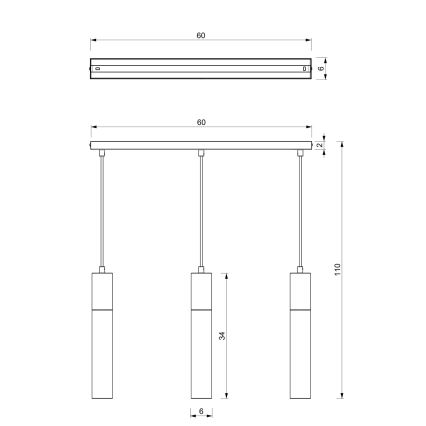 Lampadario a sospensione con filo CASSA 3xGU10/8W/230V bianco/oro