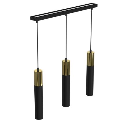 Lampadario a sospensione con filo CASSA 3xGU10/8W/230V nero/oro