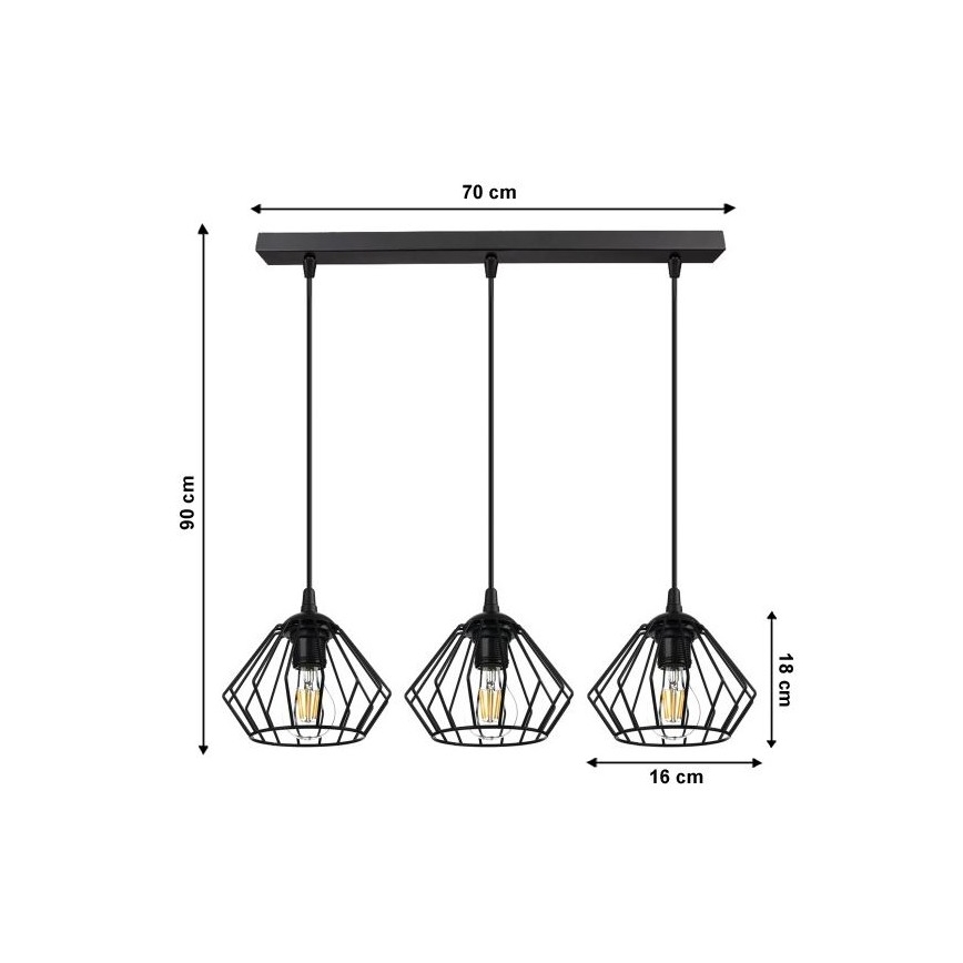 Lampadario a sospensione con filo CEED 3xE27/60W/230V nero