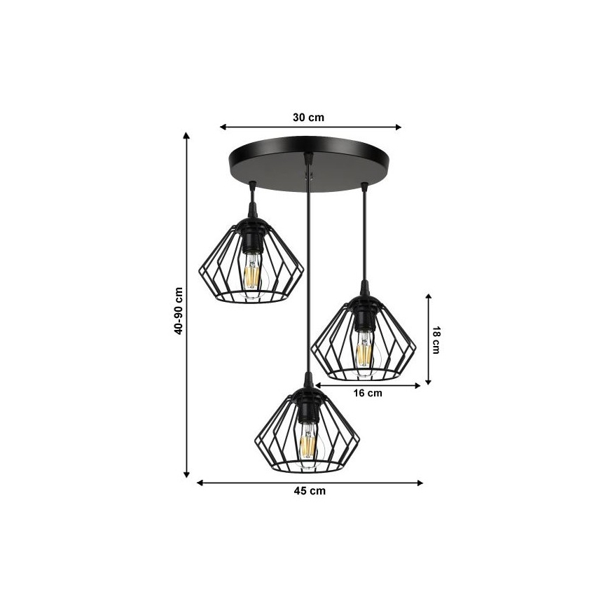 Lampadario a sospensione con filo CEED 3xE27/60W/230V nero