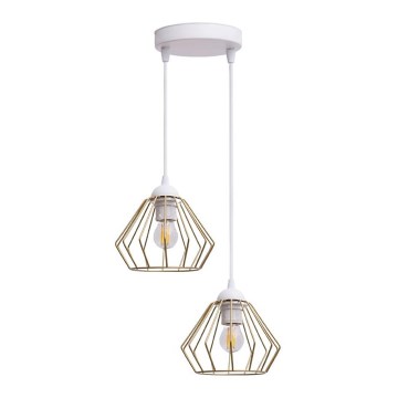 Lampadario a sospensione con filo CEED GOLD 2xE27/60W/230V diametro 28 cm bianco/oro