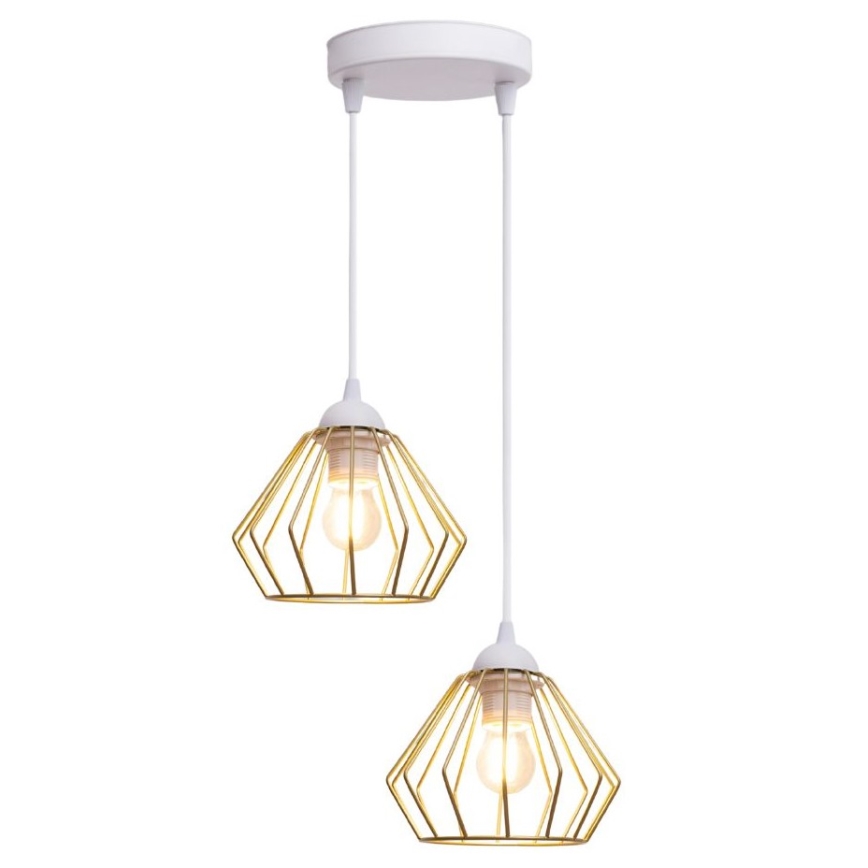 Lampadario a sospensione con filo CEED GOLD 2xE27/60W/230V diametro 28 cm bianco/oro