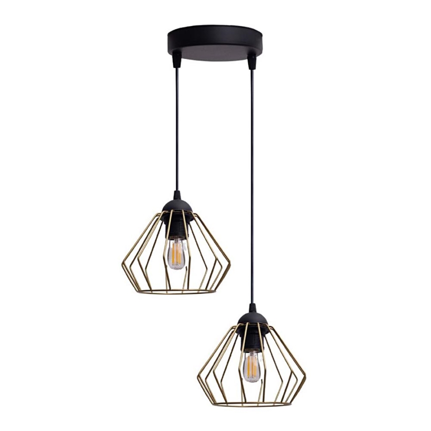 Lampadario a sospensione con filo CEED GOLD 2xE27/60W/230V diametro 28 cm nero/oro