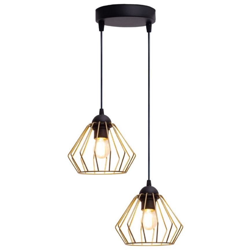 Lampadario a sospensione con filo CEED GOLD 2xE27/60W/230V diametro 28 cm nero/oro