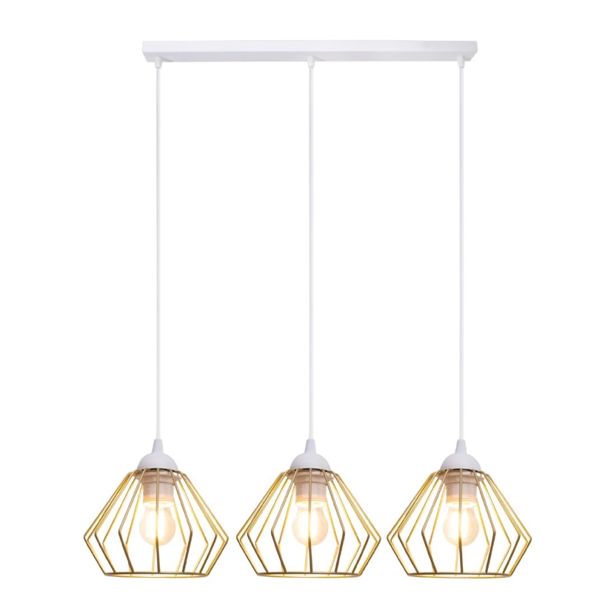 Lampadario a sospensione con filo CEED GOLD 3xE27/60W/230V bianco/oro