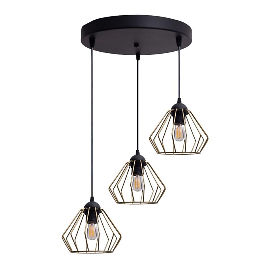 Lampadario a sospensione con filo CEED GOLD 3xE27/60W/230V diametro 45 cm nero/oro
