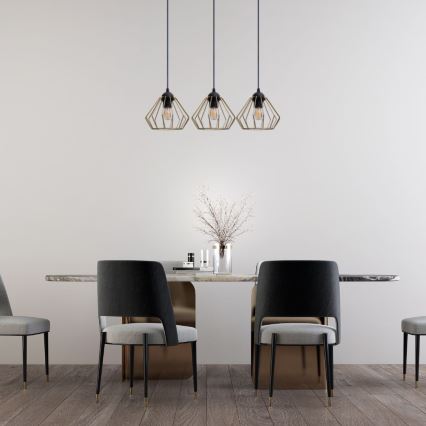 Lampadario a sospensione con filo CEED GOLD 3xE27/60W/230V nero/oro