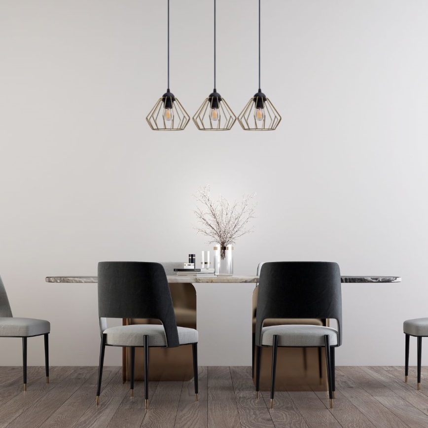 Lampadario a sospensione con filo CEED GOLD 3xE27/60W/230V nero/oro