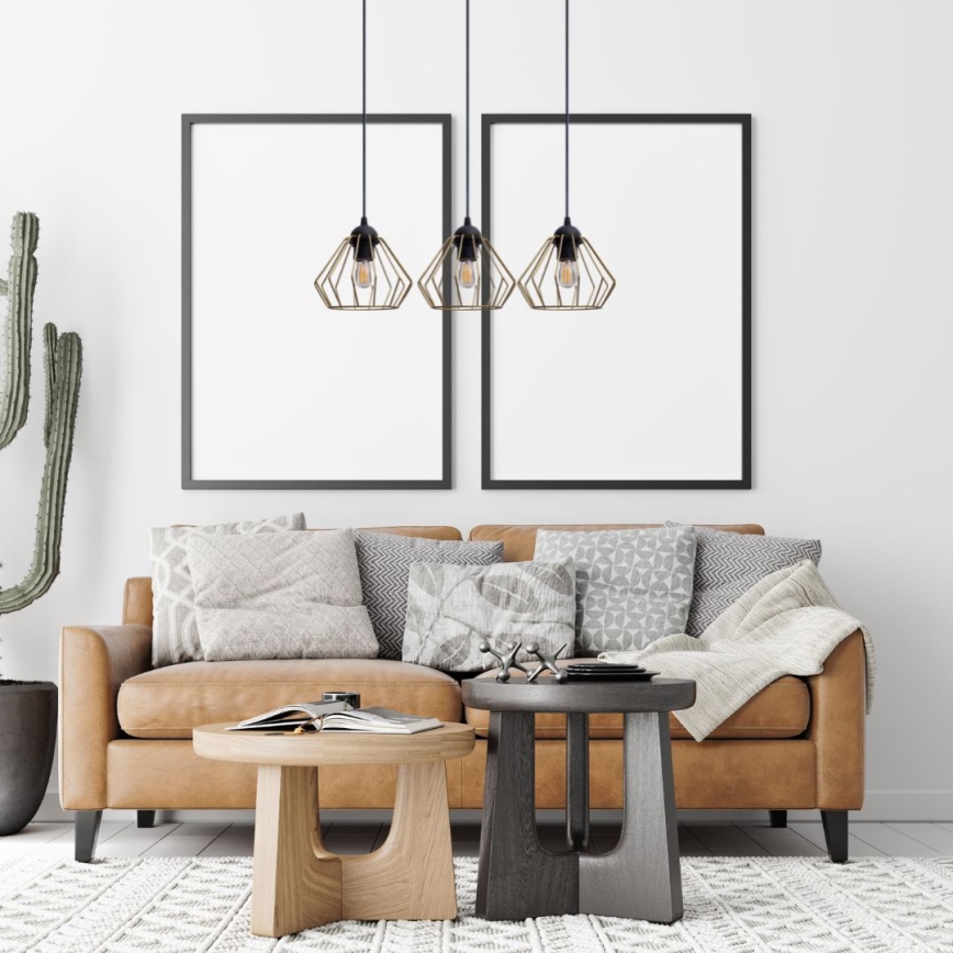 Lampadario a sospensione con filo CEED GOLD 3xE27/60W/230V nero/oro