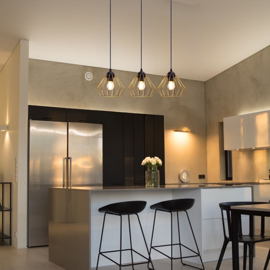 Lampadario a sospensione con filo CEED GOLD 3xE27/60W/230V nero/oro